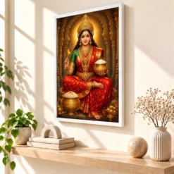 Annapurna Devi Heritage Temple Architecture Backdrop Photo Frame — white frame warm console