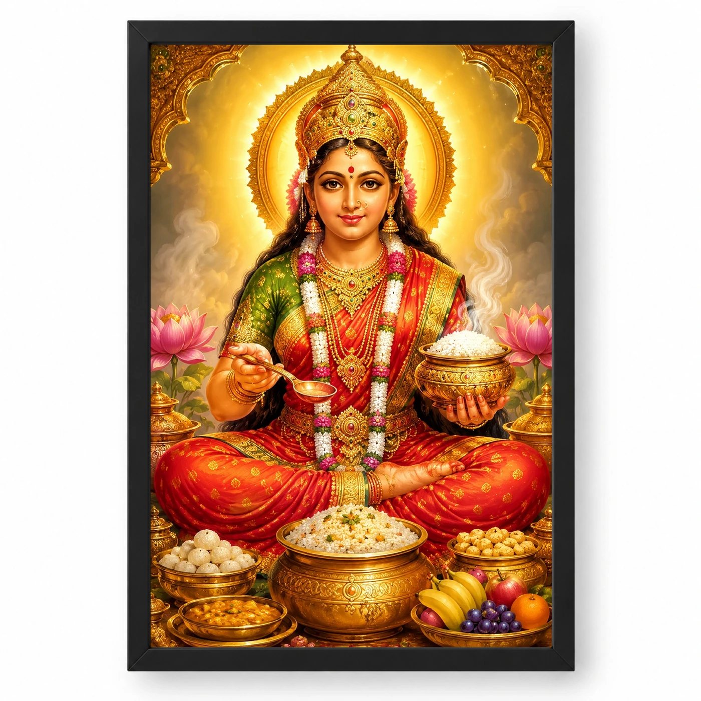 Annapurna Devi Vivid Premium Spiritual Poster Art Photo Frame 1 Annapurna Devi Vivid Premium Spiritual Poster Art Photo Frame — black frame clean
