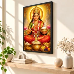 Annapurna Devi Vivid Premium Spiritual Poster Art Photo Frame — black frame console
