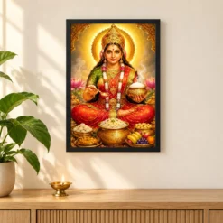 Annapurna Devi Vivid Premium Spiritual Poster Art Photo Frame 11 Annapurna Devi Vivid Premium Spiritual Poster Art Photo Frame — black frame pooja shelf