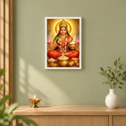 Annapurna Devi Vivid Premium Spiritual Poster Art Photo Frame 14 Annapurna Devi Vivid Premium Spiritual Poster Art Photo Frame — white frame distant wall