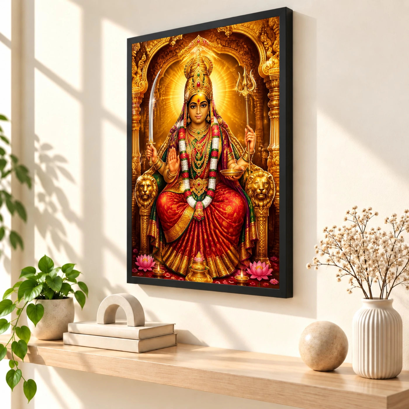 Tulja Bhavani Ornate Golden Temple Darshan Photo Frame 2 Tulja Bhavani Ornate Golden Temple Darshan Photo Frame — black frame console