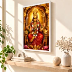 Tulja Bhavani Ornate Golden Temple Darshan Photo Frame 15 Tulja Bhavani Ornate Golden Temple Darshan Photo Frame — white frame warm console