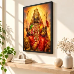 Tulja Bhavani Serene Sunrise Blessing Photo Frame — black frame console