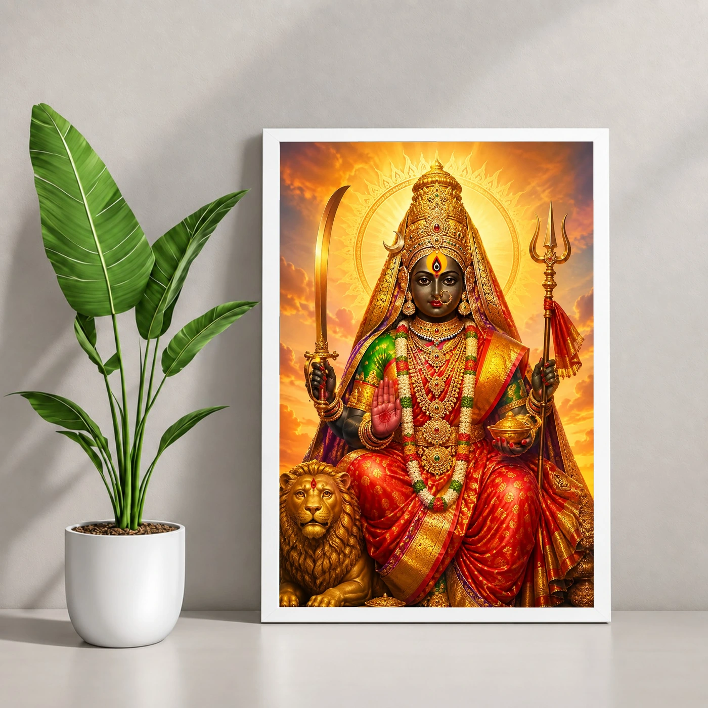 Tulja Bhavani Serene Sunrise Blessing Photo Frame 4 Tulja Bhavani Serene Sunrise Blessing Photo Frame — white frame console