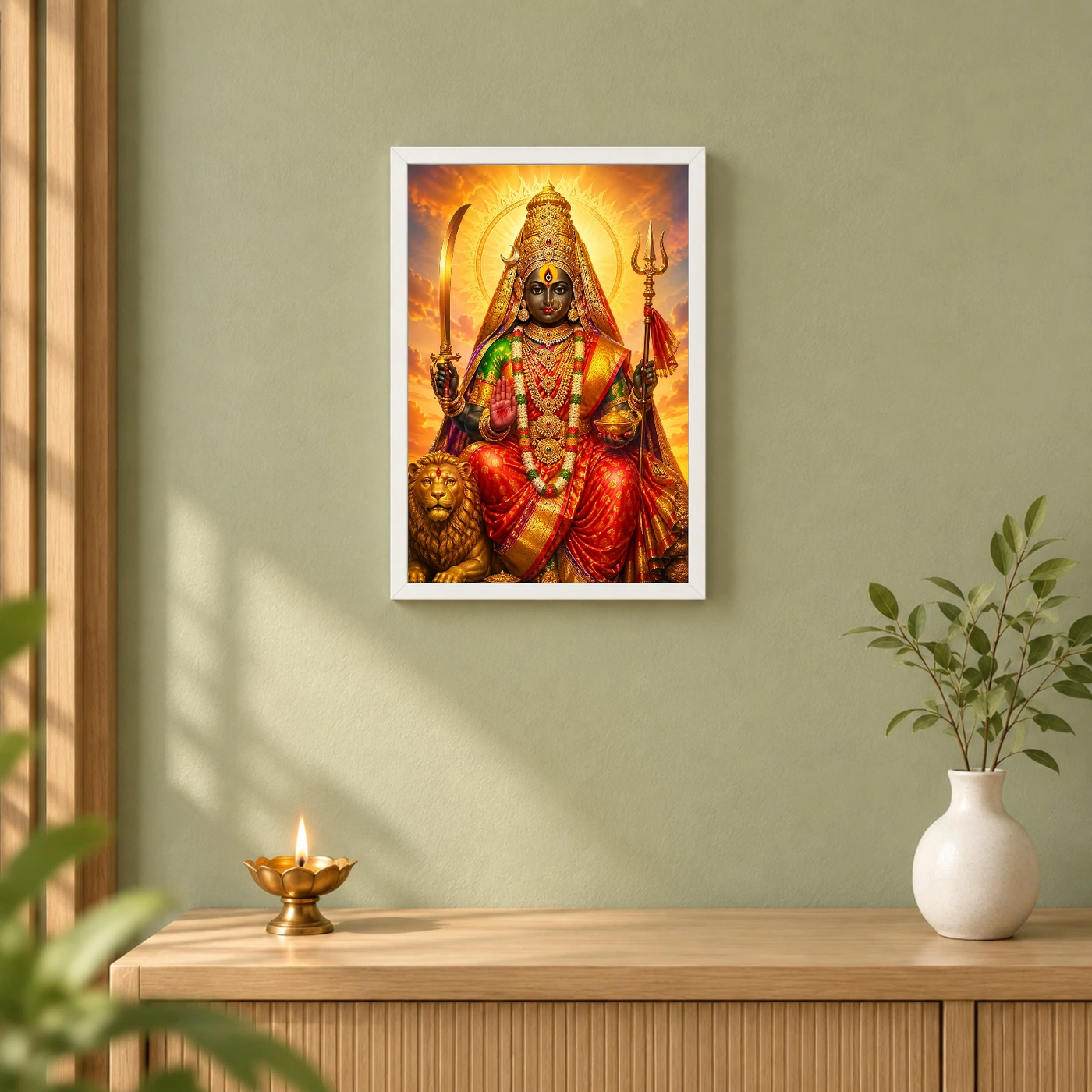 Tulja Bhavani Serene Sunrise Blessing Photo Frame 6 Tulja Bhavani Serene Sunrise Blessing Photo Frame — white frame distant wall