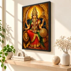 Tulja Bhavani Traditional Indian Miniature-Inspired Devotional Art Photo Frame — black frame console