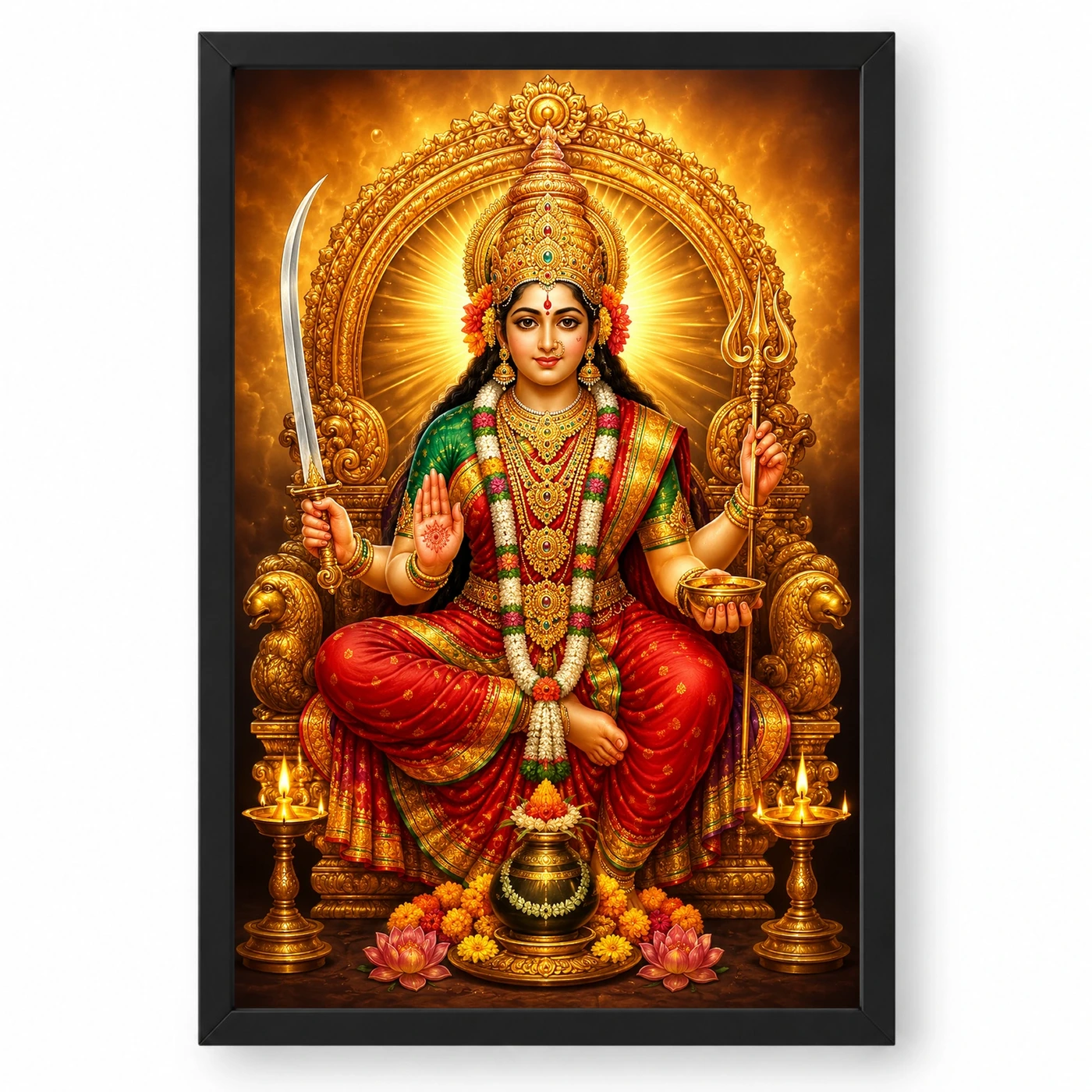 Tulja Bhavani Peaceful Home Mandir Composition Photo Frame 1 Tulja Bhavani Peaceful Home Mandir Composition Photo Frame — black frame clean