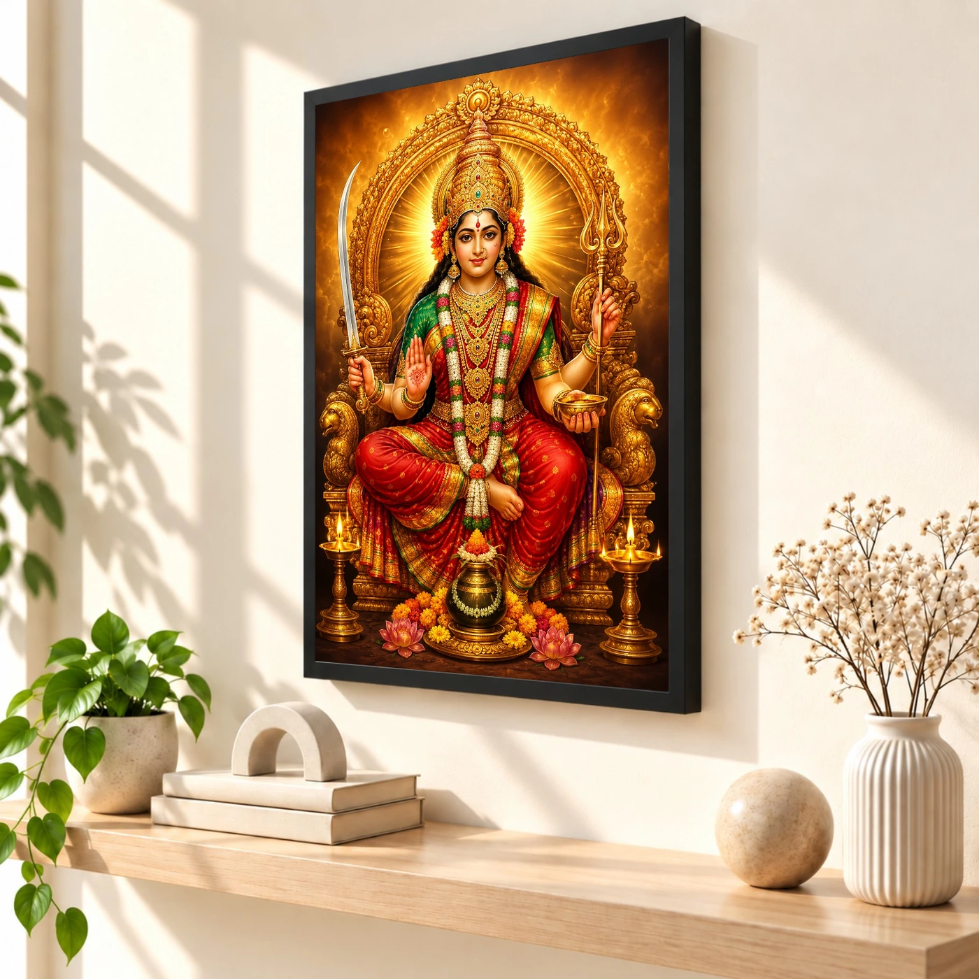 Tulja Bhavani Peaceful Home Mandir Composition Photo Frame 2 Tulja Bhavani Peaceful Home Mandir Composition Photo Frame — black frame console