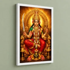 Tulja Bhavani Peaceful Home Mandir Composition Photo Frame 13 Tulja Bhavani Peaceful Home Mandir Composition Photo Frame — white frame angled wall