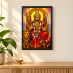 Tulja Bhavani Vivid Premium Spiritual Poster Art Photo Frame — black frame pooja shelf