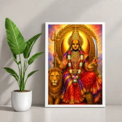 Tulja Bhavani Vivid Premium Spiritual Poster Art Photo Frame — white frame console
