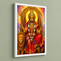 Tulja Bhavani Vivid Premium Spiritual Poster Art Photo Frame — white frame angled wall