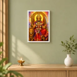 Tulja Bhavani Vivid Premium Spiritual Poster Art Photo Frame — white frame distant wall