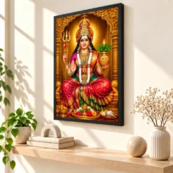 Renuka Yellamma Ornate Golden Temple Darshan Photo Frame — black frame console