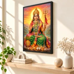 Renuka Yellamma Serene Sunrise Blessing Photo Frame — black frame console