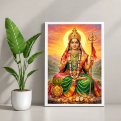 Renuka Yellamma Serene Sunrise Blessing Photo Frame — white frame console