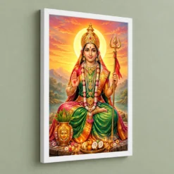 Renuka Yellamma Serene Sunrise Blessing Photo Frame — white frame angled wall