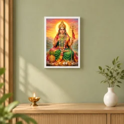 Renuka Yellamma Serene Sunrise Blessing Photo Frame — white frame distant wall