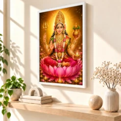 Renuka Yellamma Lotus And Diya Radiance Photo Frame 15 Renuka Yellamma Lotus And Diya Radiance Photo Frame — white frame warm console