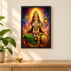 Renuka Yellamma Cosmic Celestial Aura Photo Frame — black frame pooja shelf