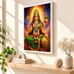 Renuka Yellamma Cosmic Celestial Aura Photo Frame — white frame warm console
