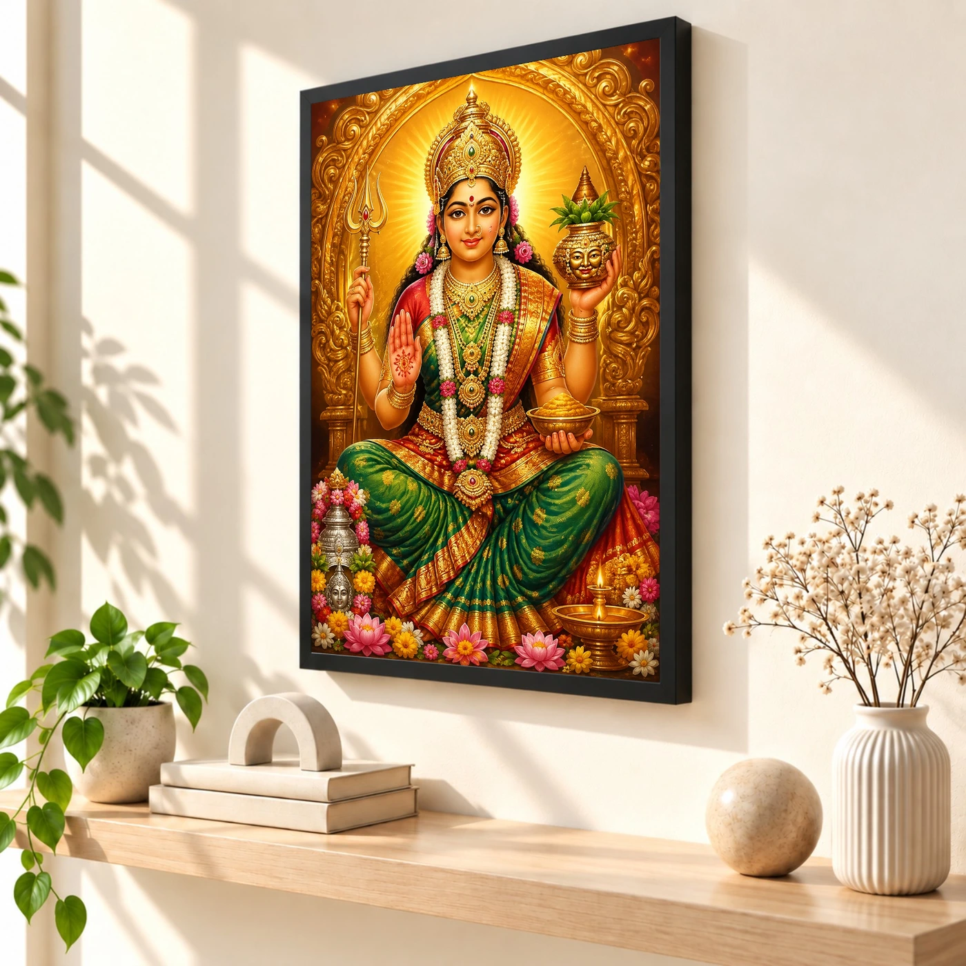 Renuka Yellamma Peaceful Home Mandir Composition Photo Frame 2 Renuka Yellamma Peaceful Home Mandir Composition Photo Frame — black frame console