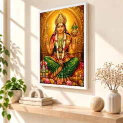 Renuka Yellamma Peaceful Home Mandir Composition Photo Frame 15 Renuka Yellamma Peaceful Home Mandir Composition Photo Frame — white frame warm console