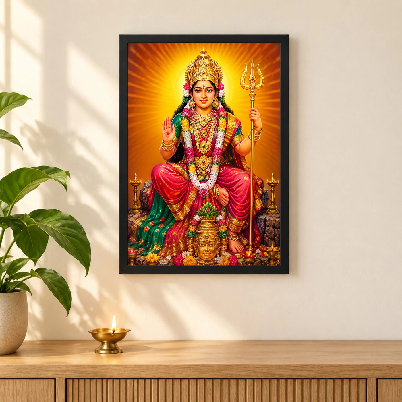 Renuka Yellamma Vivid Premium Spiritual Poster Art Photo Frame 3 Renuka Yellamma Vivid Premium Spiritual Poster Art Photo Frame — black frame pooja shelf