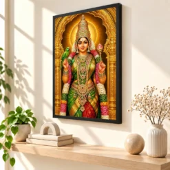 Meenakshi Amman Ornate Golden Temple Darshan Photo Frame — black frame console