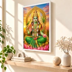 Meenakshi Amman Serene Sunrise Blessing Photo Frame 15 Meenakshi Amman Serene Sunrise Blessing Photo Frame — white frame warm console