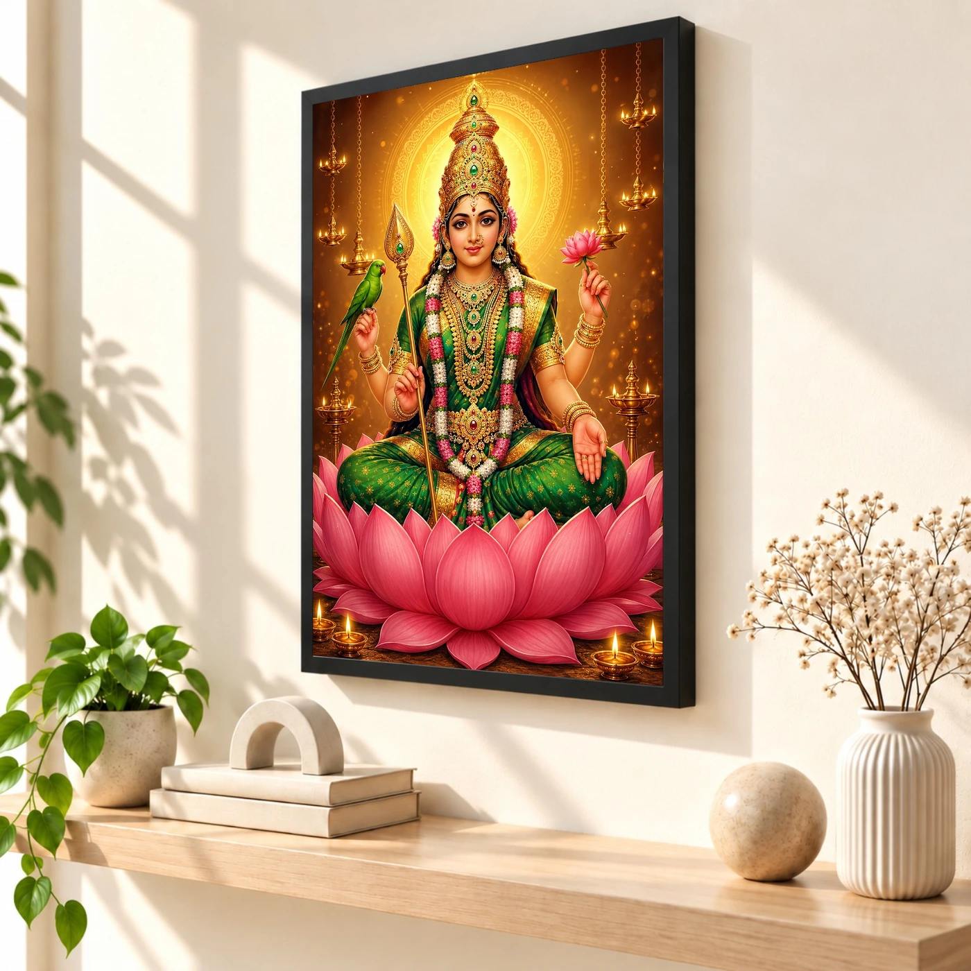 Meenakshi Amman Lotus And Diya Radiance Photo Frame 2 Meenakshi Amman Lotus And Diya Radiance Photo Frame — black frame console