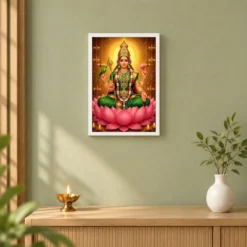 Meenakshi Amman Lotus And Diya Radiance Photo Frame 14 Meenakshi Amman Lotus And Diya Radiance Photo Frame — white frame distant wall