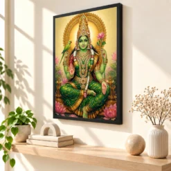 Meenakshi Amman Traditional Indian Miniature-Inspired Devotional Art Photo Frame — black frame console