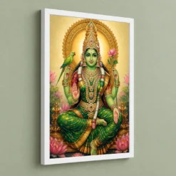 Meenakshi Amman Traditional Indian Miniature-Inspired Devotional Art Photo Frame 13 Meenakshi Amman Traditional Indian Miniature-Inspired Devotional Art Photo Frame — white frame angled wall