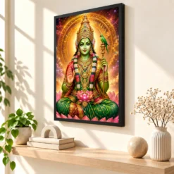 Meenakshi Amman Cosmic Celestial Aura Photo Frame — black frame console