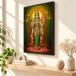 Meenakshi Amman Peaceful Home Mandir Composition Photo Frame — black frame console