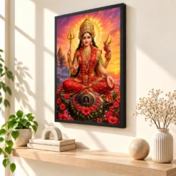 Kamakhya Devi Serene Sunrise Blessing Photo Frame — black frame console