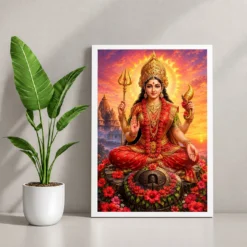 Kamakhya Devi Serene Sunrise Blessing Photo Frame — white frame console