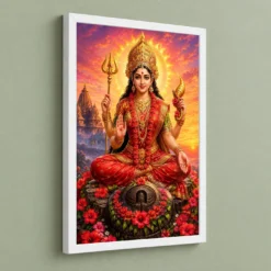 Kamakhya Devi Serene Sunrise Blessing Photo Frame — white frame angled wall