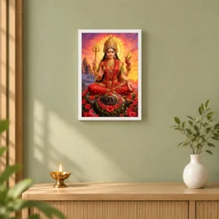 Kamakhya Devi Serene Sunrise Blessing Photo Frame — white frame distant wall