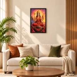 Kamakhya Devi Serene Sunrise Blessing Photo Frame — black frame sofa