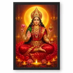 Kamakhya Devi Lotus And Diya Radiance Photo Frame — black frame clean