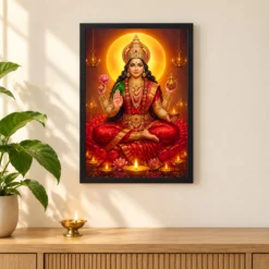 Kamakhya Devi Lotus And Diya Radiance Photo Frame — black frame pooja shelf