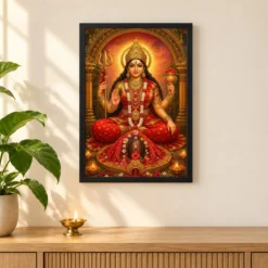 Kamakhya Devi Traditional Indian Miniature-Inspired Devotional Art Photo Frame — black frame pooja shelf