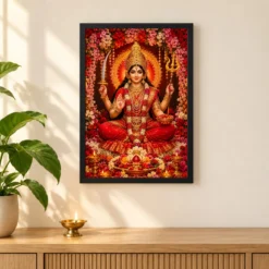Kamakhya Devi Grand Festival Flower Decoration Photo Frame — black frame pooja shelf