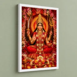Kamakhya Devi Grand Festival Flower Decoration Photo Frame — white frame angled wall