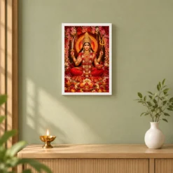 Kamakhya Devi Grand Festival Flower Decoration Photo Frame — white frame distant wall