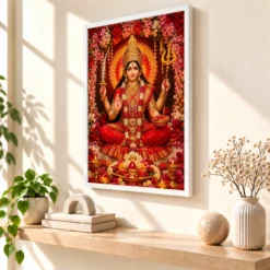 Kamakhya Devi Grand Festival Flower Decoration Photo Frame — white frame warm console