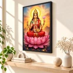 Gayatri Devi Serene Sunrise Blessing Photo Frame — black frame console